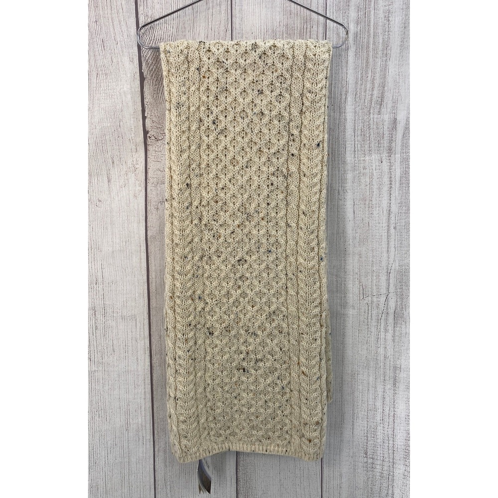 Aran Mor Wool Throw Blanket 40x60 Cream Irish Cable Knit Donegal Fleck Ireland